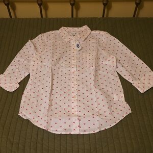 Old Navy White Button Down Shirt with Red Fox Print